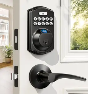 Veise HD-VeiseKS02B Veise Fingerprint Door Lock with 2 Lever Handles - Keyless Entry Door Lock, Electronic Keypad Deadbolt