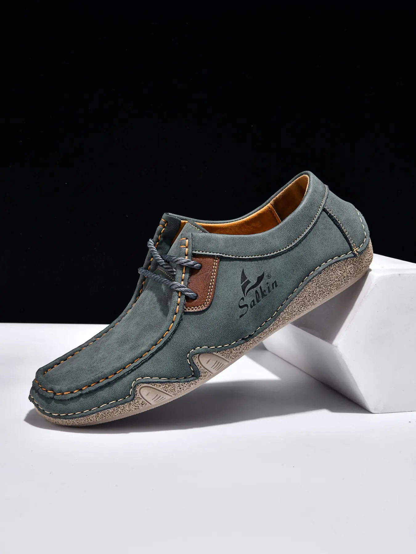 Men's Large Size Hand-Stitched Durable Casual Shoes, Fashion PU Leather Loafers, Low Top, Vintage Laces, Comfortable Rubber Sole, Outdoor & Office Wear, Walking Shoes