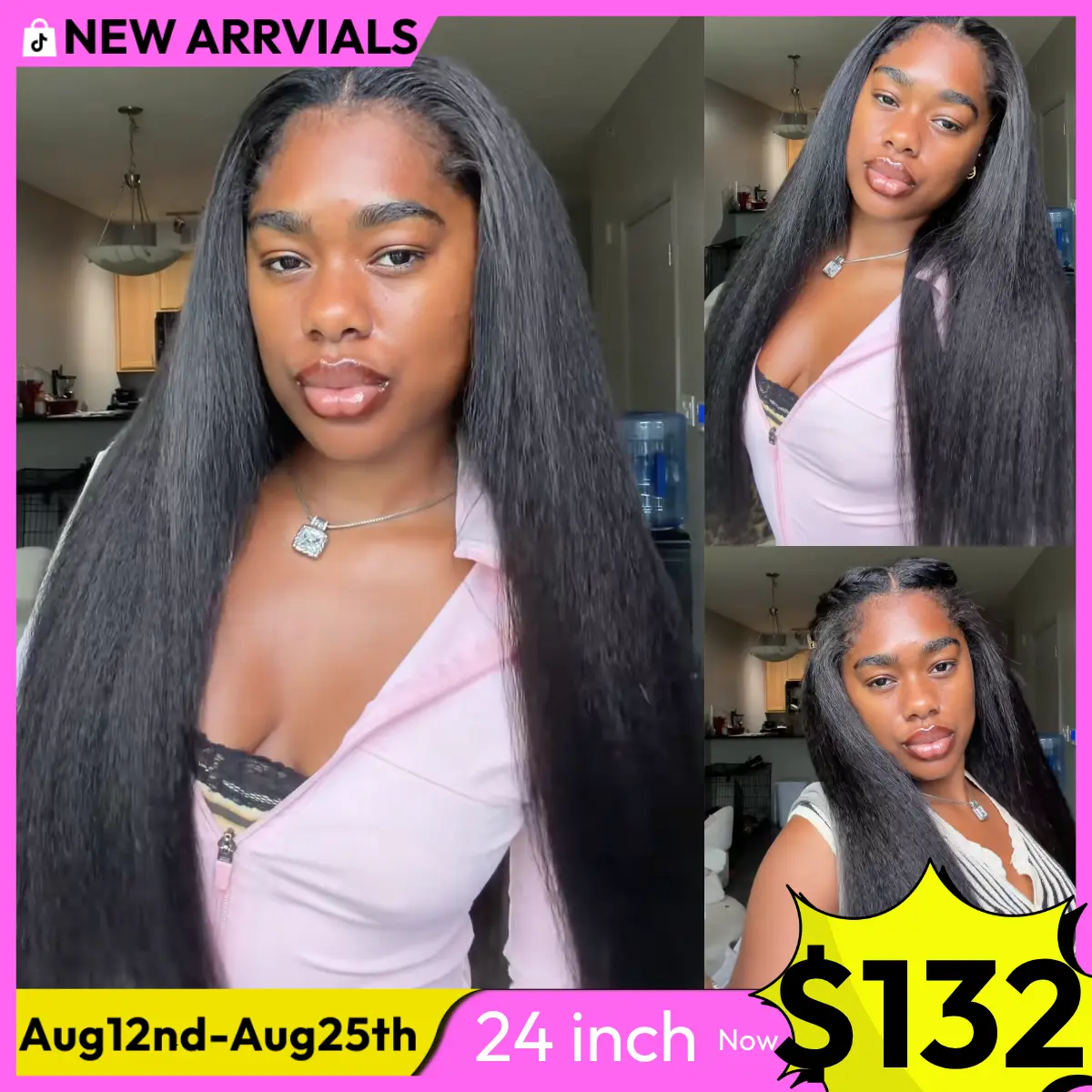 [Blend Natural]UNice Upgrade V Part Glueless Kinky Straight Human Hair Wig with Drawstring No Leave Out Beginner Friendly Easy to Install Summer Wig SummerArrvials