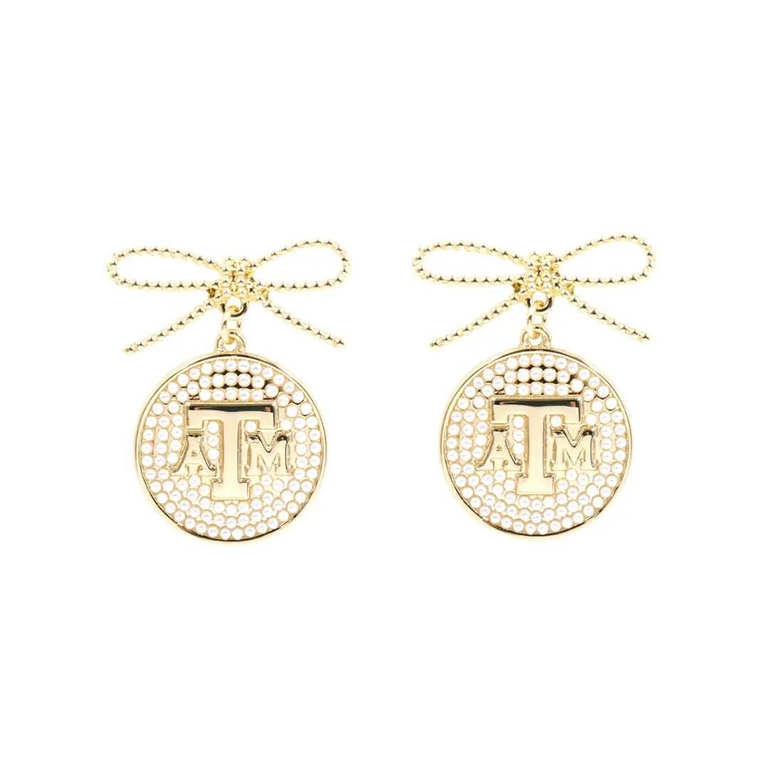 Texas A&M Pearl Medallion Earrings – Aggies Gold Logo Gameday Statement Jewelry