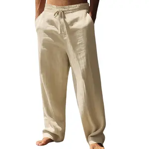 Men's Effortless Relaxed Fit Linen Non-Denim Pants - Menswear Chic Casual Bottoms for Coastal Vacation, Easy Top Matching to Boost Style