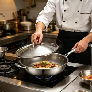 Stainless Steel Frying Pan, Five-Layer Stainless Steel Construction, Professional Kitchenware, High-Quality Manufacturing, Supports Induction Cooktops, Stainless Steel Cookware