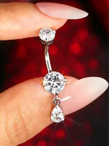 OUFER  14G Internally Threaded Stainless Steel Waterproof Shiny CZ Gem Belly Ring for Women, 10cm Bar Length, Elegant Look Belly Piercing Jewelry for Everyday Wear Cubic Zirconia