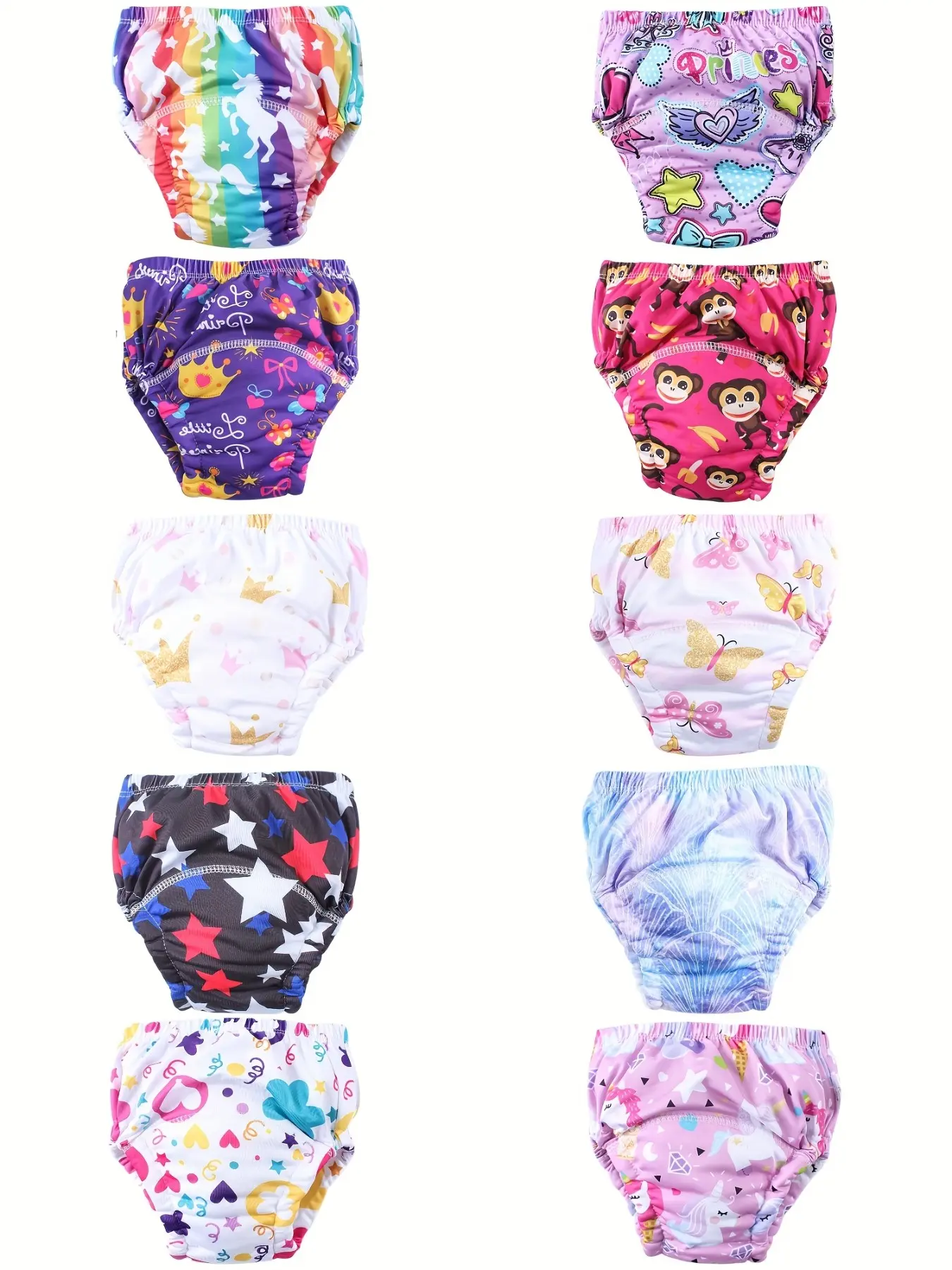 10 Pack Baby Boys Girls Reusable Diaper Training Pants, Soft Comfortable Fabric, Above the Knee Fitted Design for 0-3 Years