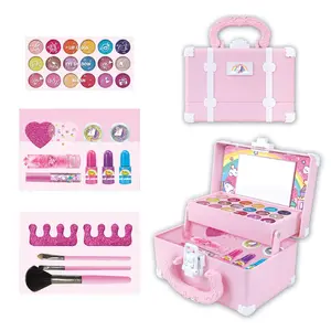 Girls' Children Makeup Set, Princess Style Washable Cosmetic Bag, Nail Polish Lipstick Eyeshadow Toy, Suitable for 3-9 Years Old Girls, Kids Vanity