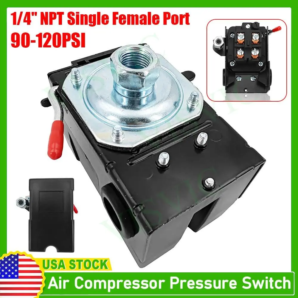 Heavy Duty Air Compressor Pressure Switch, 90-120 psi Pressure Control, 26A Single Port Tool for Automotive Car Engine & Transmission Repair