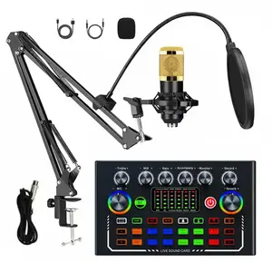 Upgraded Live Streaming USB Audio Mixer Set with Microphone, Wireless BT Audio Device, Music Control Equipment, PC, Phone, Streamer Devices