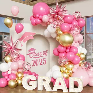 Graduation Balloon Arch Set Blue White and Gold Balloon Arch Decoration Tape for Class of 2025 Decoration Pink