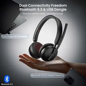 Dytole Wireless Headset with Mic for Work, Bluetooth 5.3 Headset with Noise Cancelling, Wireless Headphones with Mic & USB Dongle, 65H & Mute, Ideal for PC/Call Center/Computer/Laptop/Study