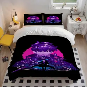 3Pcs Solo Leveling fantasy adventure Themed Patterned Breathable 100 Polyester Bedding Set, Elegant Design, Thoughtful Christmas Gift, Suits Bedroom, Guest Room & Dorm, 1 Duvet Cover 2 Pillowcases (No Insert)