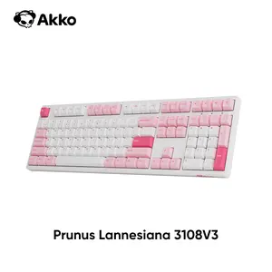 Akko Full Size Pink Wireless Gaming Keyboard, Prunus Lannesiana 3108 V3 Wired/Wireless Hot-swappable Mechanical Keyboard | Cherry Profile PBT Keycaps | USB-C Wired / 2.4G Wireless Mechanical Keyboard for Mac & Win