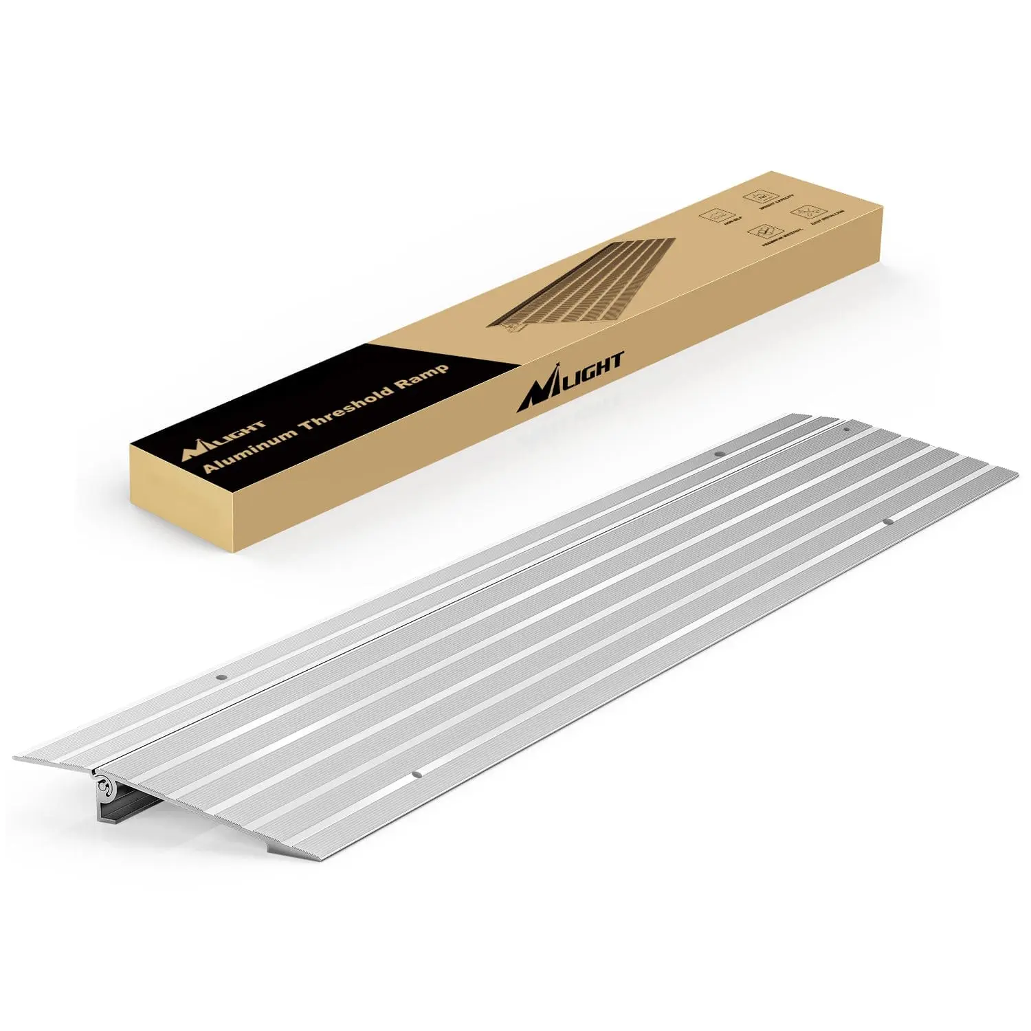 Portable Metal Aluminum Door Threshold Ramp - 34in L x 7.2in W x 1in H, 700 lbs Capacity, Adjustable Flap, Height Adjustment, Durability & Lightweight, Easy Installation, All-Weather Home Improvement Accessory for Doorways Step Transitions, Anti-Slip