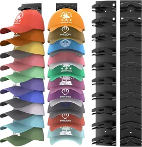 Hat Organizer for Baseball Caps 2 Pack, Wall-Mounted Strong Adhesive Hat Racks with Two Mounting Options, Holds Up to 20 Hats, Cap Hanger Display for Door Closet Multi-Layer Hat Storage-Black