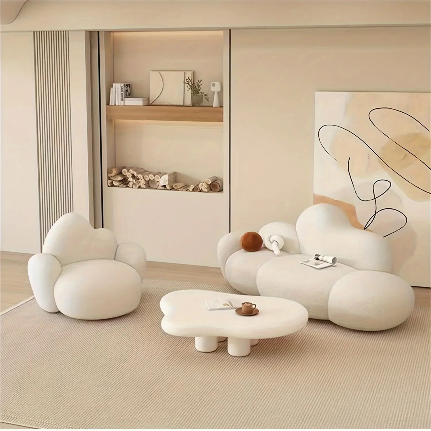 Minimalist Teddy Fleece/Velvet Sofa, Comfy Upholstered Sherpa Cloud Couch, Oversized Loveseat For Living Room Office Apartment