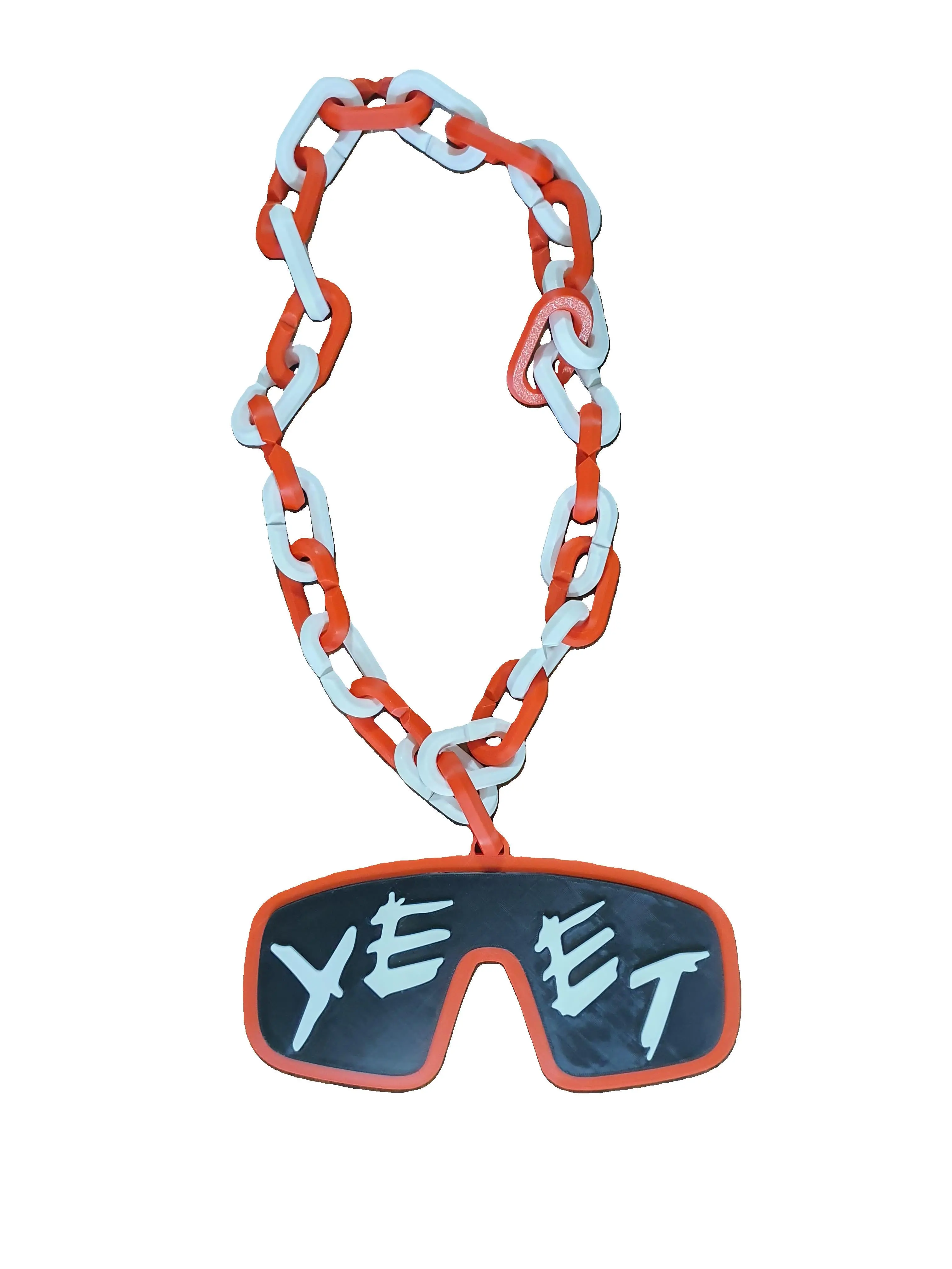 WWE Wrestling Red Jey Uso Yeet Glasses Plastic Necklace - 15-in Chain & Link, 9"x3" Raised Texture Letters, Costume Jewelry Charm Pendant