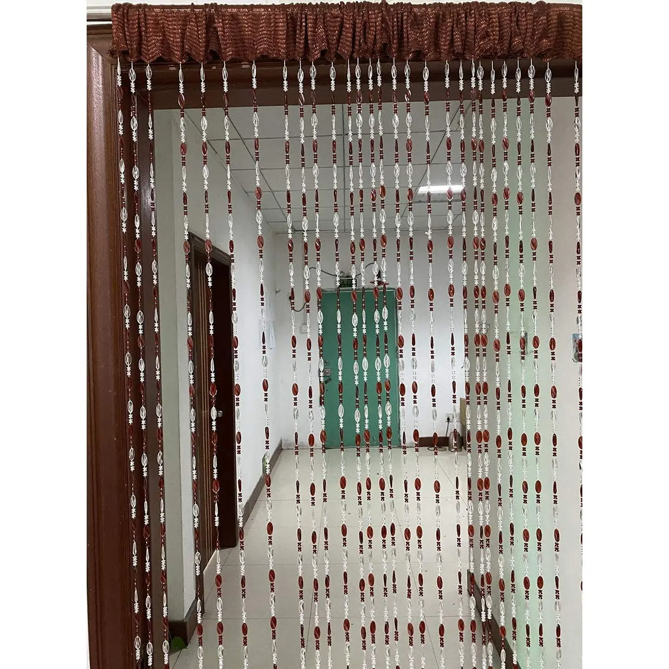 Brown Beaded Tassel Curtain - Modern Synthetic Fiber Home Decoration Curtain, 14-Row Bead Detail Beading Pattern Room Divider (100cm x 195cm)