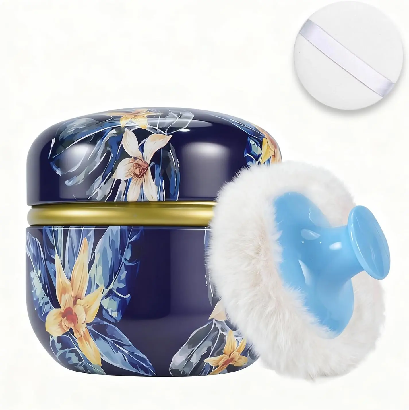 1 piece small floral printed powder box with lid, portable metal empty powder box with puff, body empty powder box for infants and women, suitable for bathing, travel, and home use