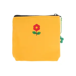 VOCOSTE Flower Square Makeup Bag Zipper Simple Cosmetic Bag 5.71"x1.18"x5.91" 1 Pc