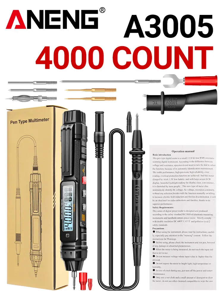 ANENG A3005 Factory-Made Digital Multimeter Pen - Auto-Ranging True RMS Voltage Tester with NCV Induction, Live/Neutral Line Identification, Resistance, Continuity Measurement, Automatic Shutdown for Home, Automotive Repairs, Diode Testing, Auto-Shutdown