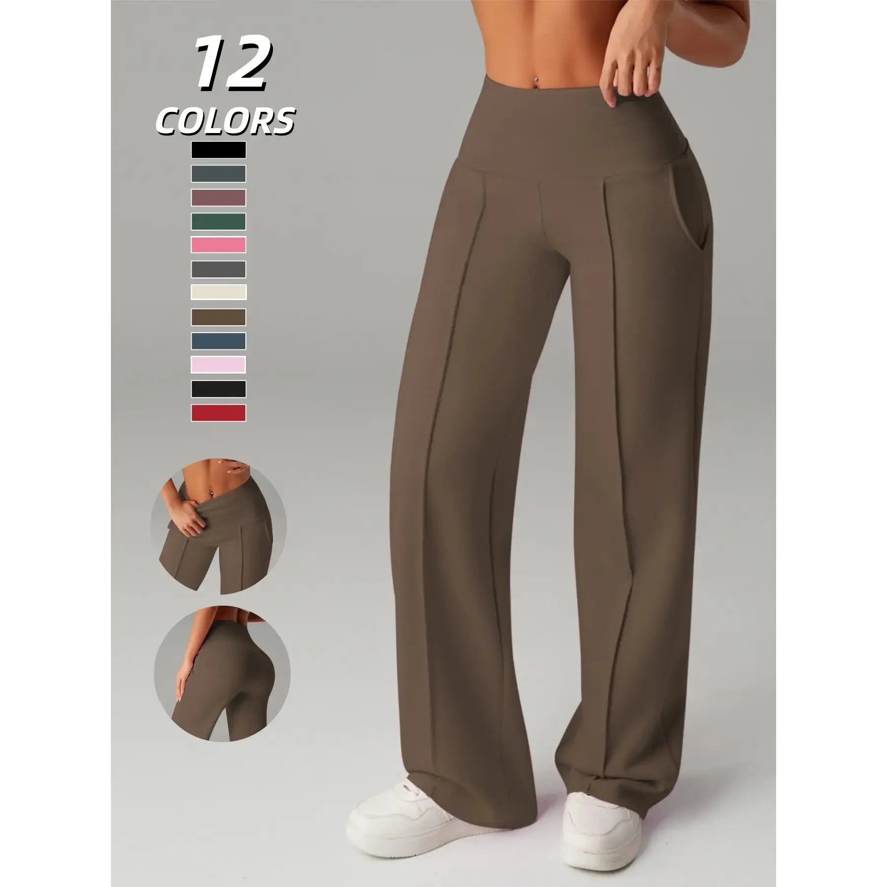 Women's High Waisted Wide Leg Dress Pants - Business Casual Work Pants With Pockets (28/30/32)