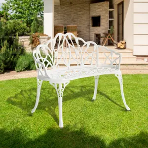 Cast Aluminium Bench with Butterfly Patterns Sturdy Outdoor Patio Bench for Decks Gardens and Front Porch Waterproof Sun Proof Rust Proof