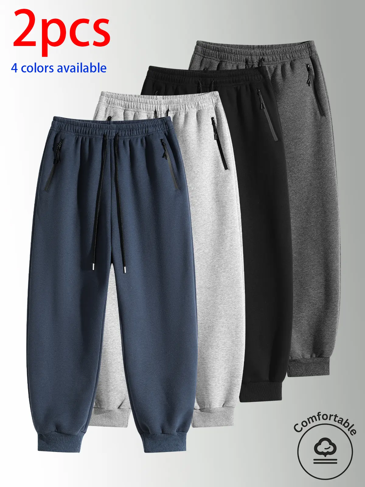 2-pack men’s long pants, men’s casual long pants, men’s jogger pants.Solid-color loose jogger sweatpants with side zipper pockets to prevent items from slipping out; elastic waistband with adjustable drawstring, and a windproof hem; suitable for everyday