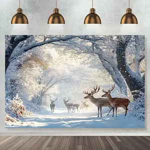 Winter Wonderland Elk Scene Large Wall Tapestry Polyester Fabric Lightweight Under 75gsm Woven Transverse Orientation No Electricity Needed Ideal for Photography Parties and Event Decor