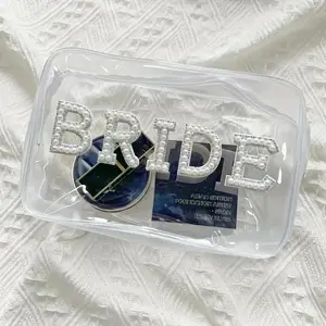 Waterproof Bride Cosmetic Bag - Crystal-Clear Travel Makeup Organizer with Faux Pearl Accents - Ideal Bridal Wedding Party Storage and Gift Transparent Vanity Bag