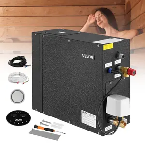 6 kW Steam Generator Steam Shower System with Controller, Auto Drain Kit, Overheat Protection, Dry-Run/Overpressure Protection, 10 Min-24h Efficiency, Black Indoor Sauna Bath Unit for Home Use