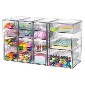 Vtopmart Acrylic Organizer with 16/30/32 Drawers Clear Storage Drawers for Office Supplies Desk Organization and Storage for Makeup Jewelry Art Crafts Non-Slip Silicone Pad Variety of Drawer Options for Desk Vanity Bathroom Pantry Containers Boxes