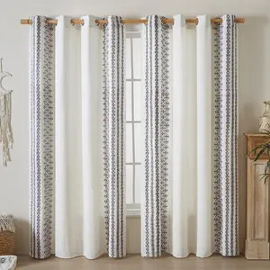 Geometric Pattern Embroidery Curtain, Heavy Curtain, Embroidered Curtains, 1 Count Boho Style Curtain, Window Drapes for Home Living Room Bedroom Office Decor, Privacy Grommet Curtains