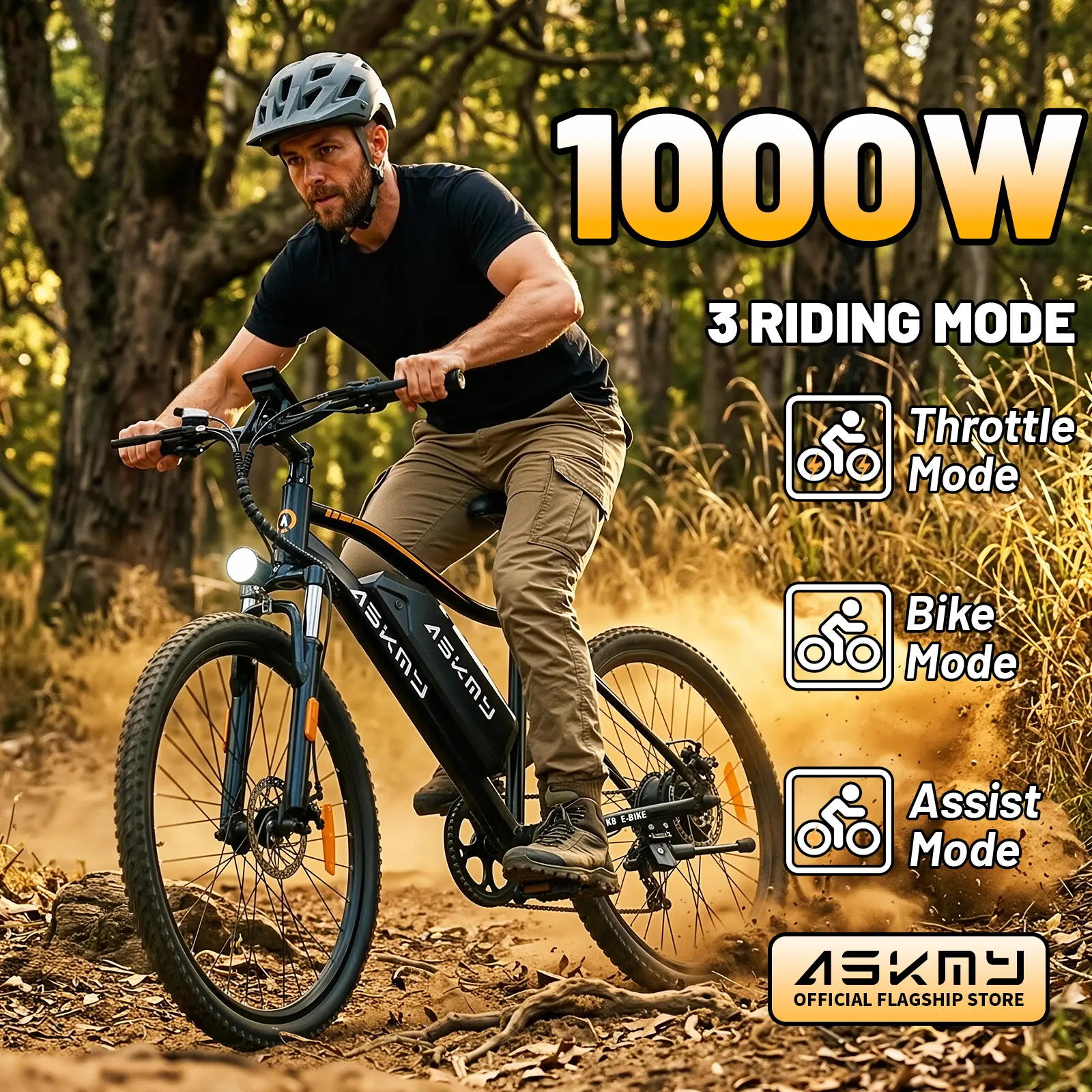 [ASKMY] 1000W Powerful Motor Electric Bike for Adults 26" Lightweight Commuter E-Bike,Removable Battery,30MPH,40+ Mile Long Range,Front & Rear Disc Brakes,7-Speed Gear System,Front Suspension,UL Certified for Daily Commuting & Outdoor Adventure
