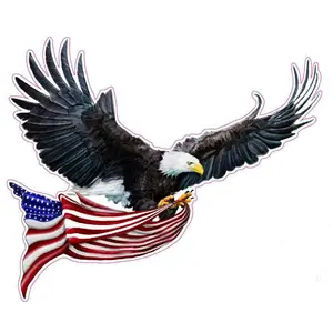 Right Facing Soaring Eagle Flying with American Flag