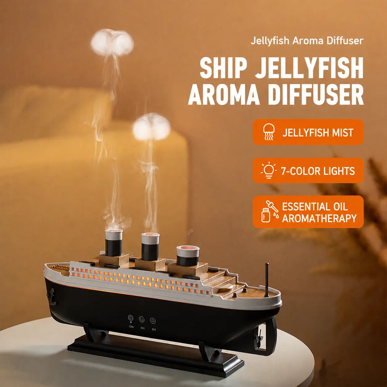 Realistic Boat-Shaped Aromatherapy Diffuser with Smoke Ring Effect, Desktop Aroma Diffuser and Humidifier for Home Decor