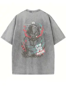 Loose Fit Washed Tee 260G Washed Cotton Demon Slayer Inosuke Hashibira Graphic Oversized T Shirt For Men Streetwear Casual Daily Wear For Anime Fans Manga Lovers Japanese Anime Street Style