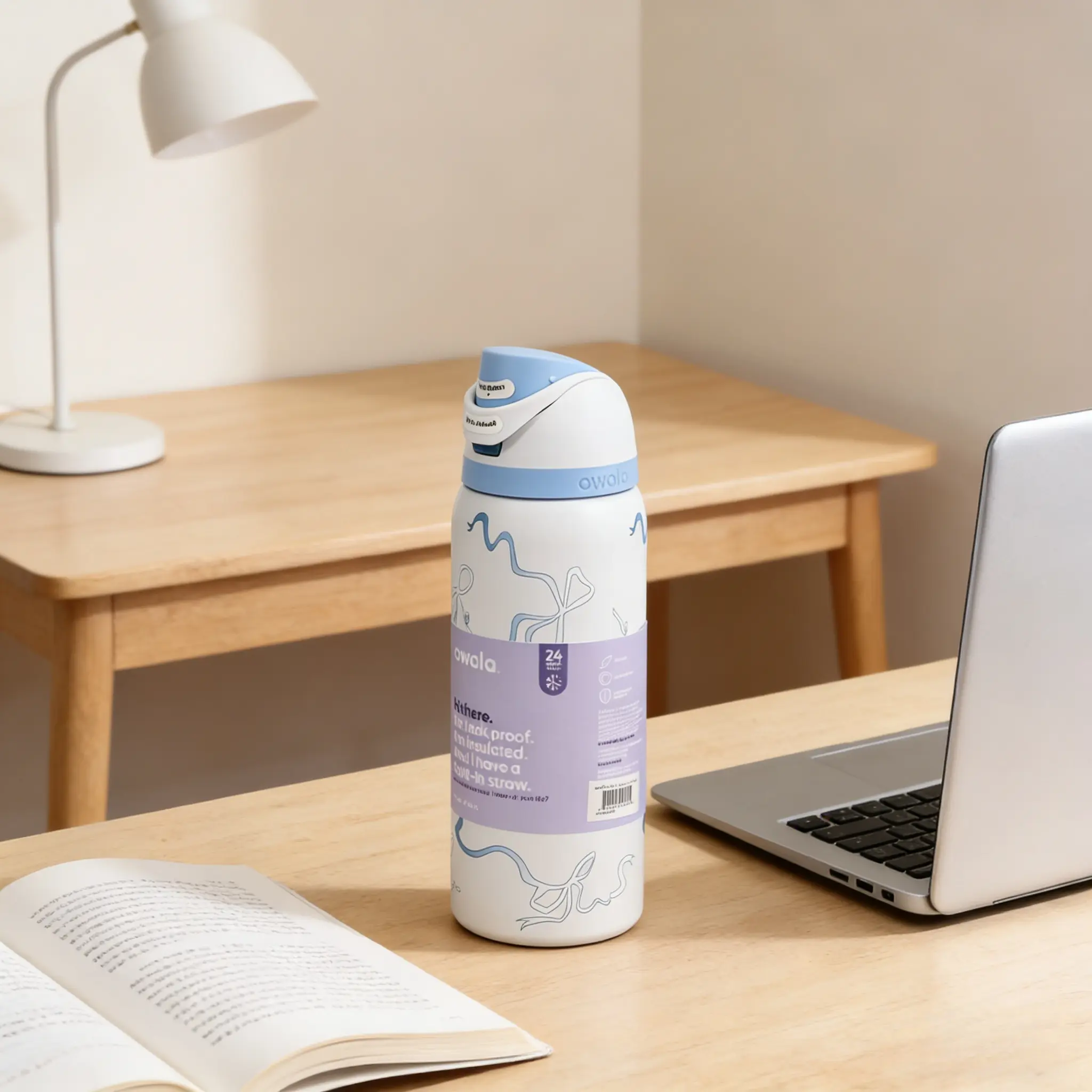 Owala Vacuum Insulated Water Bottle - 24oz Ribbon Blue Stainless Steel Flask with Swing Top, Keeps Beverages Cold 24H Hot 12H, Ideal for Work, Gym Activities, Water Bottles