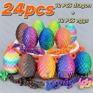 24-Piece (12 Sets) 3D Printed Dragon & Egg Figurine Set, Multicolor Gradient Design Decorative Decorations, Creative Artistic Desktop Ornaments, Home Decoration Accessories, Decorative Figurines