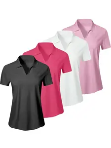 Women's Solid Color Sports Polo Shirt, Breathable Comfortable Short Sleeve Collared Top for Golf Baseball Tennis, Ladies Sportswear for All Seasons