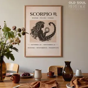Scorpio Zodiac Vintage Astrology Poster - Dark Witchy Art Print for Scorpio Gift & Home Decor