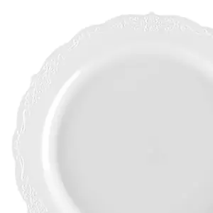 White Vintage Round Disposable Plastic Dinner Plates (10")