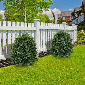 2-Pack 27-Inch Artificial Boxwood Shrub – UV Resistant Fake Shrub Ball with 6" Ground Stake, Low Maintenance Outdoor Decor for Porch & Garden