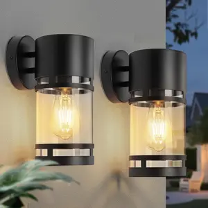 2-Pack,Porch Light Outdoor, Matte Black Exterior Front Porch Light with E26 Socket, Outdoor Wall Light,Exterior Wall Light, Doorway, Garage(Bulbs Not Included)