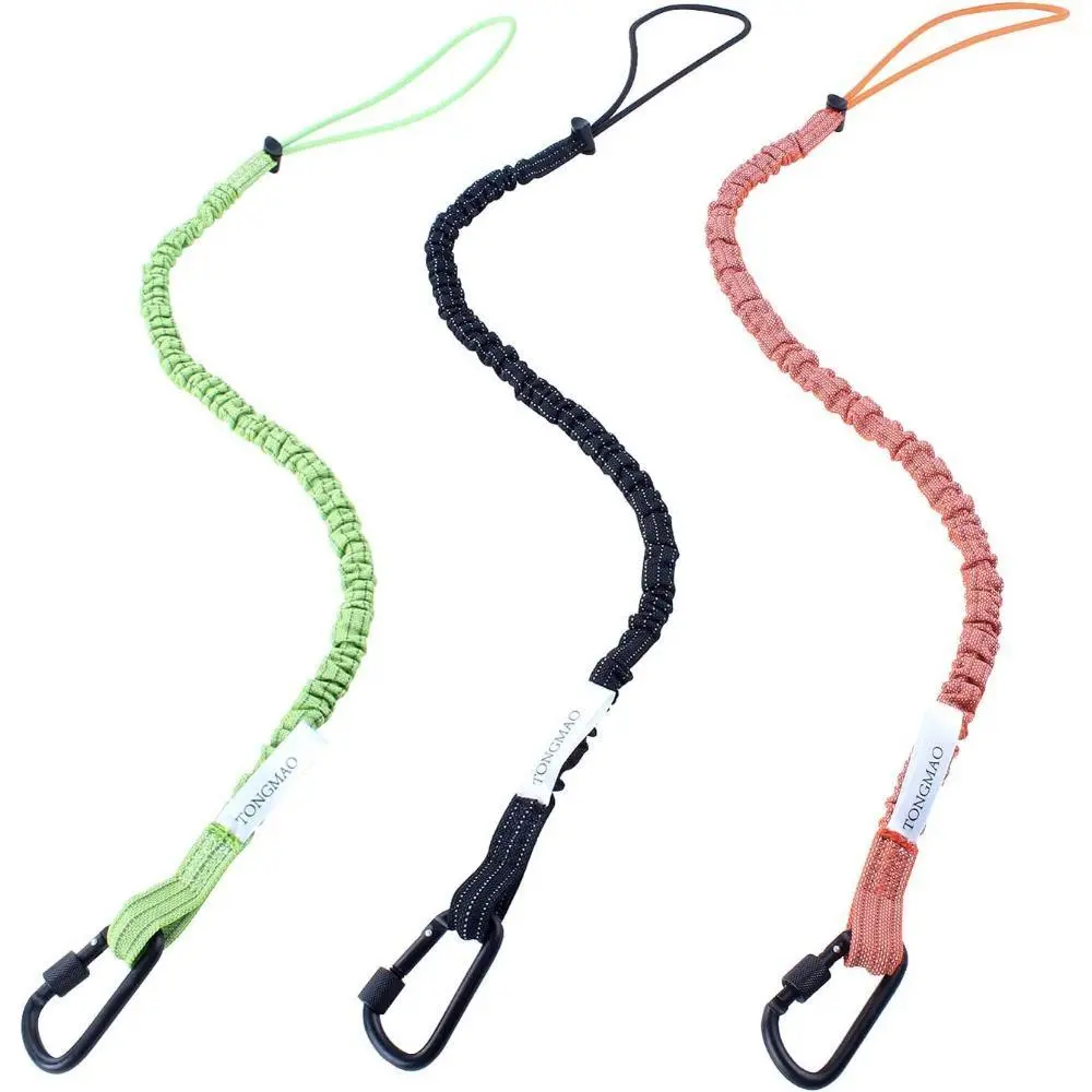 3 Pack Retractable Tool Lanyard Retractable Strap - 8kg Safety Fall Protection Leash with Aluminum Screw Lock Carabiner Clip, Adjustable Length Nylon Webbing Loop End, Tough Scaffold Tether for Construction (Black+Orange+Green), Reflective Stitch