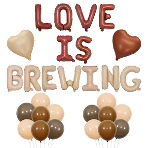 1Set Love is Brewing Balloons Coffee Bridal Shower Decorations Coffee Themed Foil Balloon Banner Retro Brown Balloon Decor for Bridal Shower Bachelorette Party Wedding Engagement Supplies