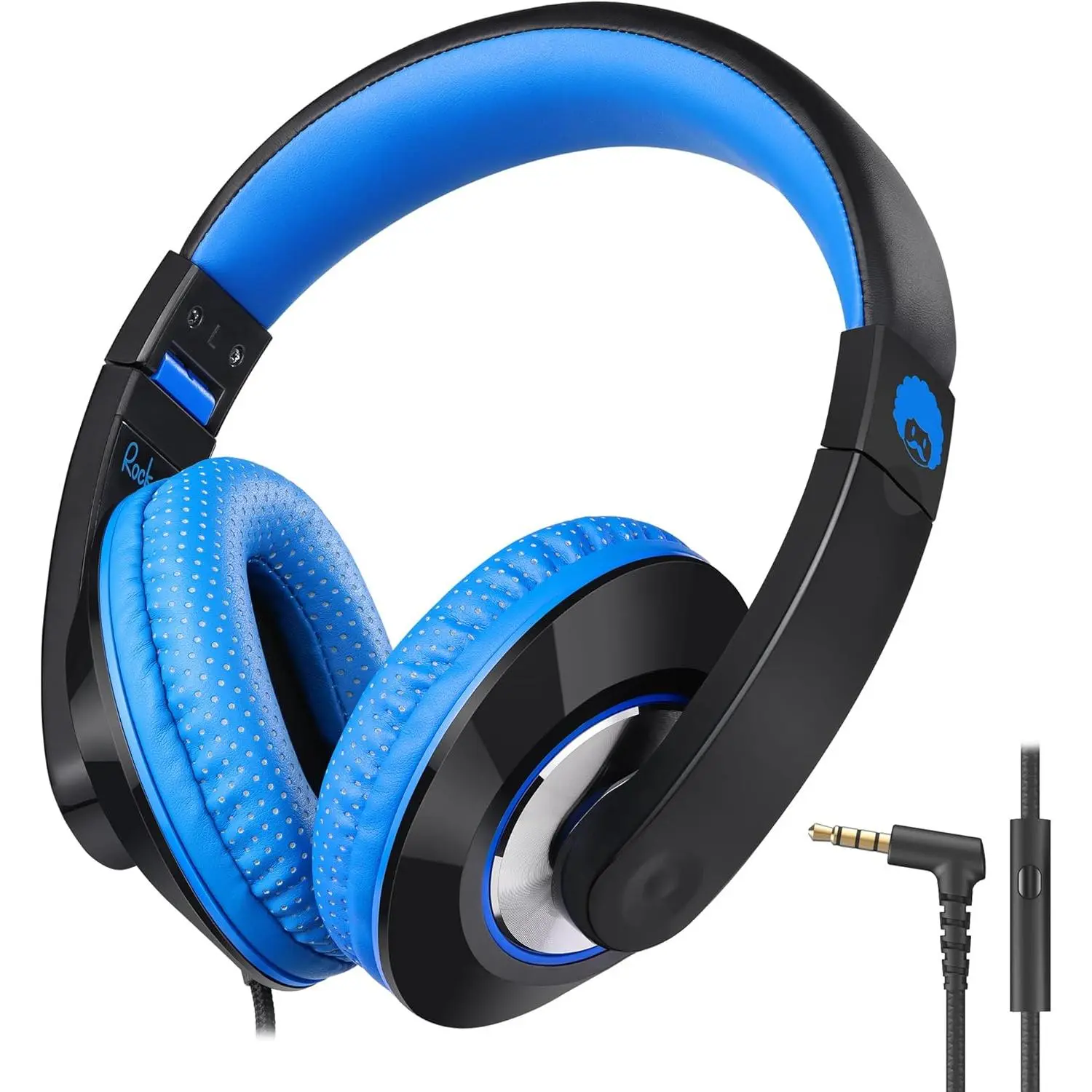 Comfort+  Headphones with Microphone, Boys Girls Student Over-Ear Headphones Wired Foldable for School Classroom Laptop PC  Tablet Black Blue