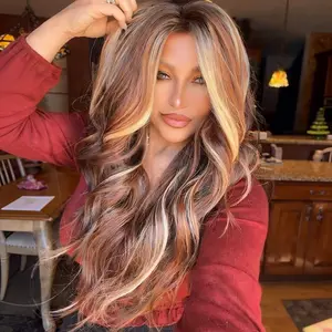IMstyle Alanna Calico Auburn  Brown and Blonde Highlight with Rooting Ombre Color 13*4 Glueless Lace Front Wig Free Parting Long Body Wave Syntehtic Wig