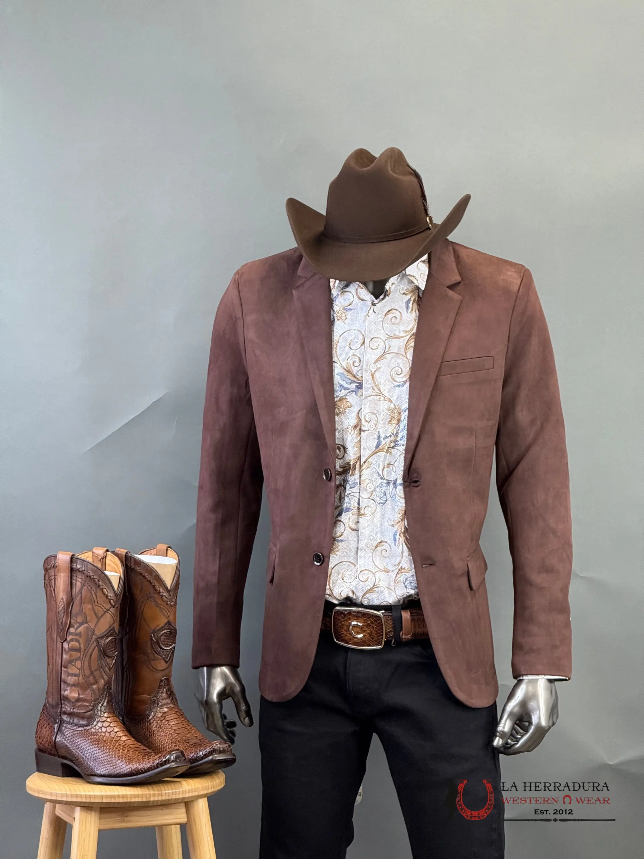 Mens PLATINI Chocolate Brown Gamuza Suede Blazer Jacket - Slim Fit, Long Sleeve, Menswear, With Pocket - BLZ8859, Fabric