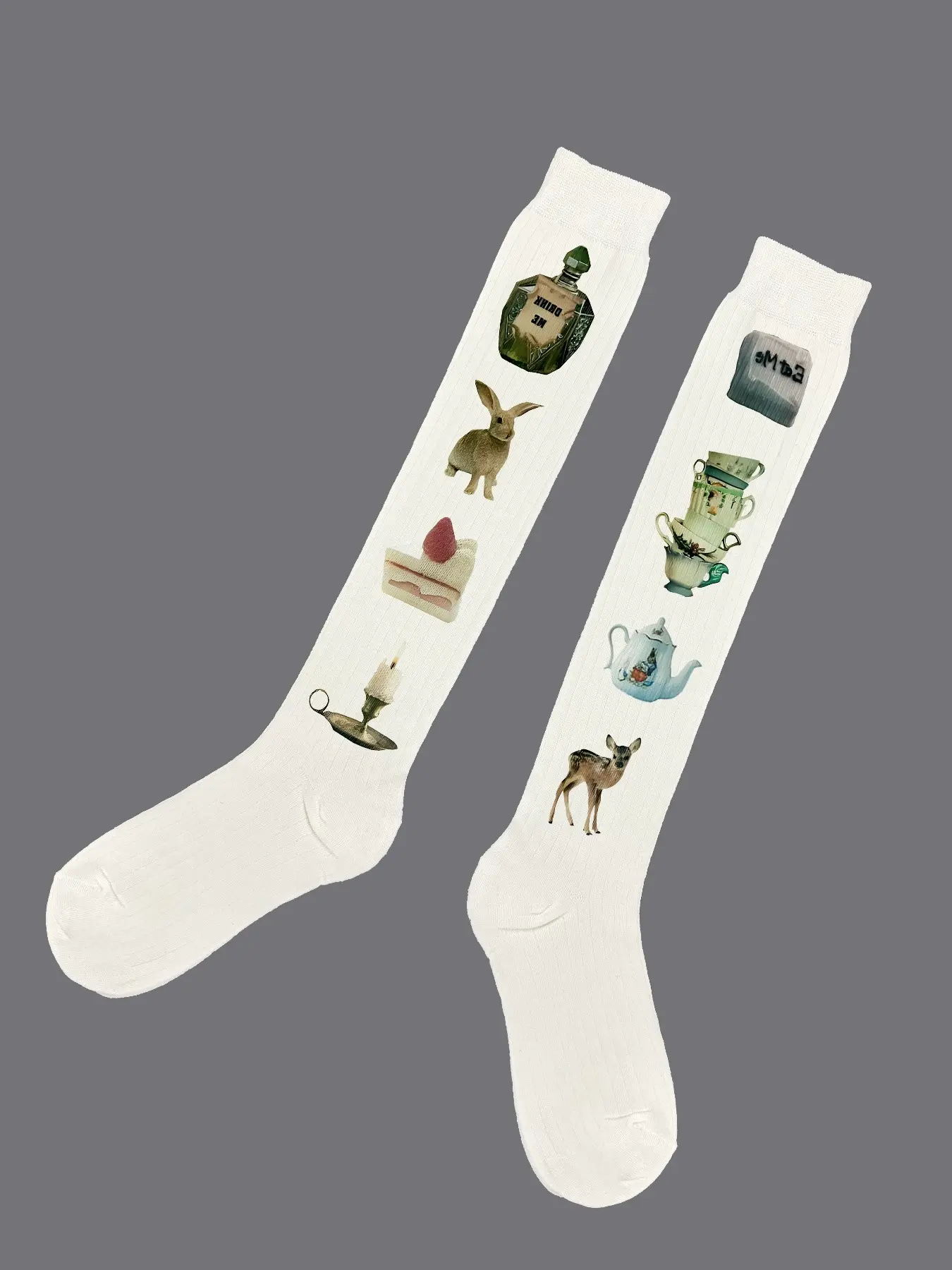 Cute Plant Cartoon Deer Print Knit Socks, Girls' Crew Socks, Compression Socks, Healthcare Heroes, Tiktokshop, Tinylemon Fyp, Casual Daily Socks