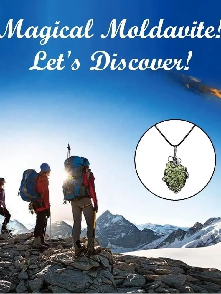 Moldavite Meteorite Crystal Necklace - 1pc Irregular Green Glass Czech Pendant with Crystal Stones, 1-Piece Handmade Unisex Fashion Accessory, Adjustable Rope Chain (16.5in+1.96in/42cm+5cm), for Carnival, Special Events