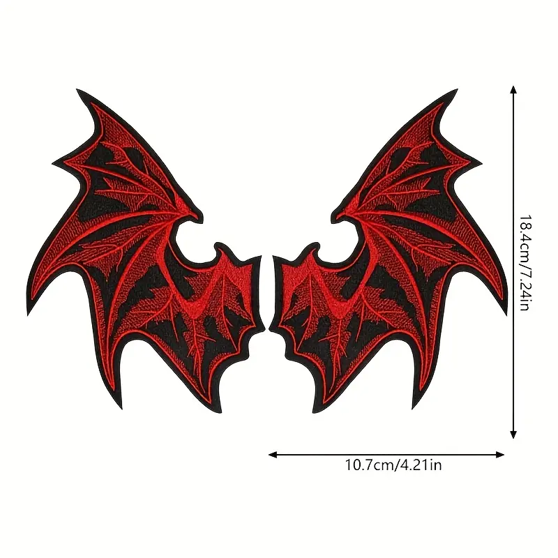 Gothic vampire wing fabric patches — demon wing design heat transfer embroidery patches, can be applied with an iron or adhesive backing, easy to apply, suitable for embellishing clothing and jackets Free Shipping